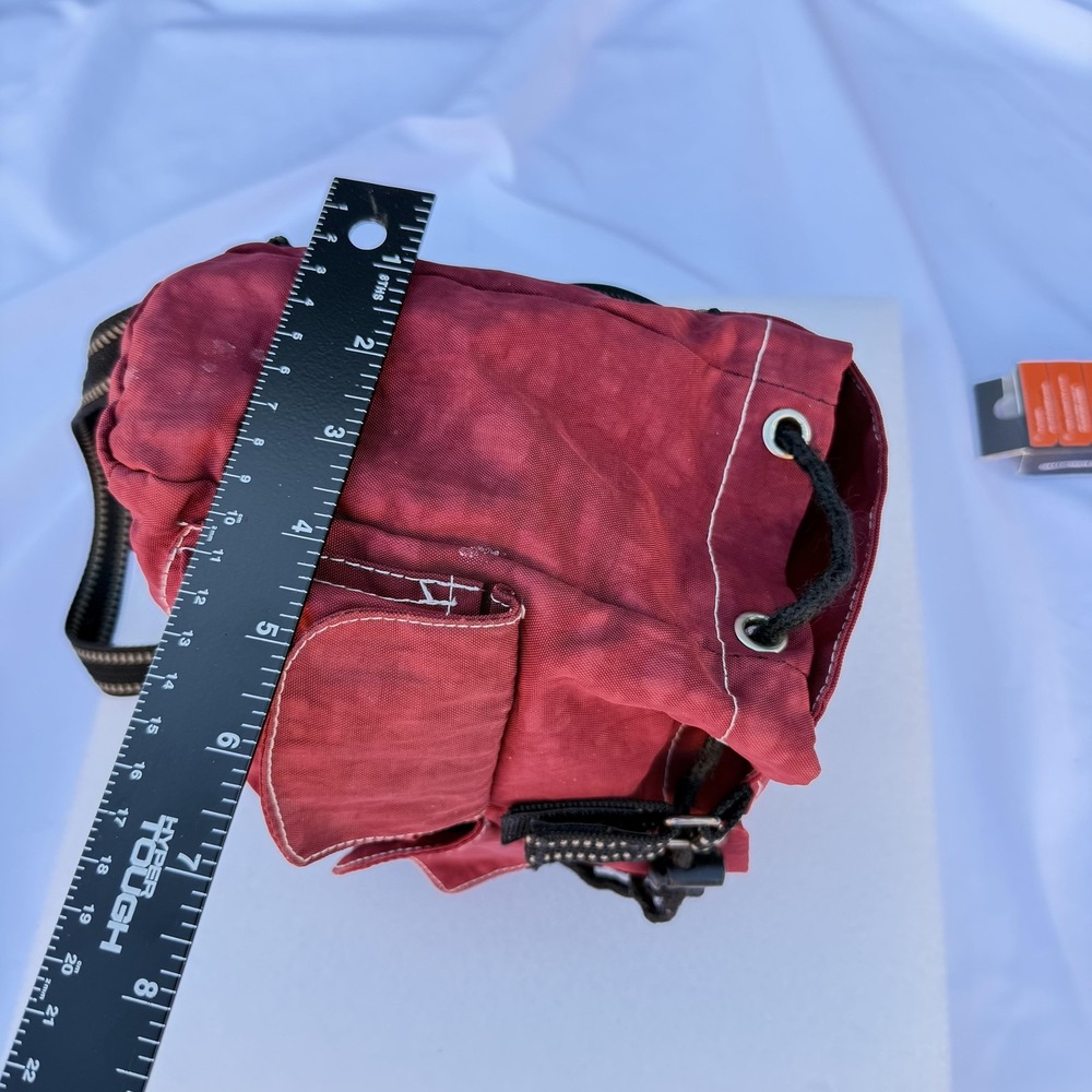 Red Canvas Mini Backpack Women Drawstring Front Pockets Adjustable Straps Travel - Picture 11 of 12